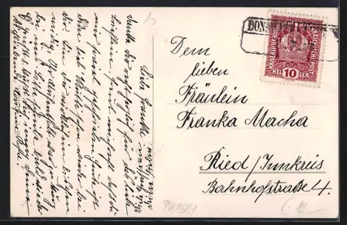 AK Leoben, Strassenpartie am Stadtturm mit Geschäften