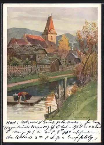 Künstler-AK Krieglach, Partie am Brunnbache