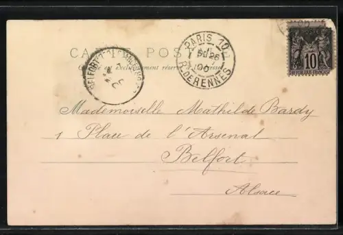 Foto-Collage-AK Porträt in einem Kleeblatt mit Blumen