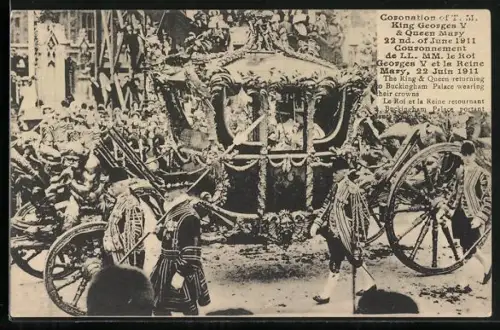 AK London, Coronation of King Georges V & Queen Mary 1911, The King & Queen returning to Buckingham Palace