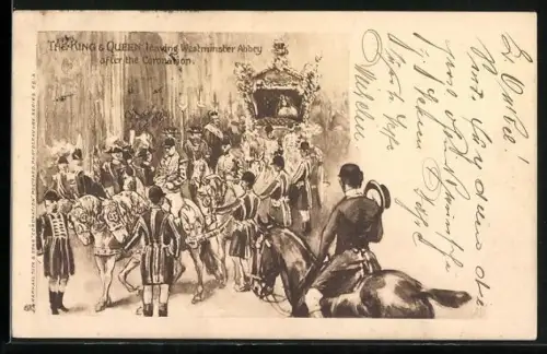 Lithographie The King and Queen leaving Westminster Abbey after the Coronation