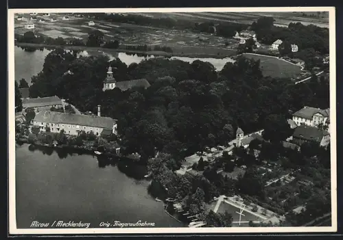 AK Mirow / Mecklenburg, original Fliegeraufnahme der Kirchen-Halbinsel
