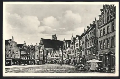 AK Landshut / Isar, Untere Altstadt mit Heiliggeistkirche, Verkaufsstand