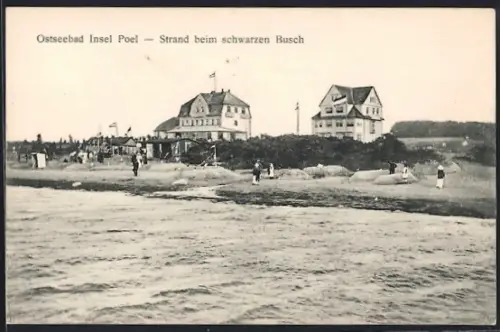 AK Insel Poel, Strand beim schwarzen Busch mit Gästen