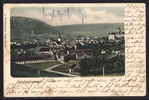 AK Sondershausen / Thüringen, Gesamtansicht der Stadt mit Schloss und Kirche