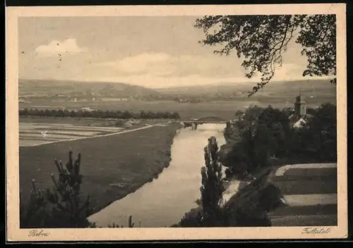 AK Bebra / Hessen, Flusspartie im Fuldatal mit Brücke
