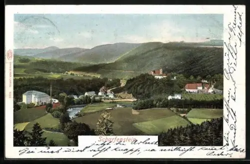 AK Scharfenstein / Zschopautal, Ortsansicht aus der Vogelschau