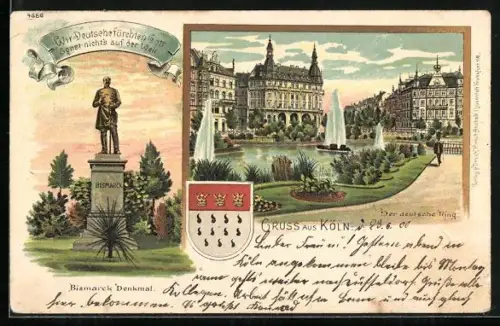 Lithographie Köln, Bismarck Denkmal, Deutscher Ring