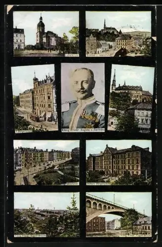 AK Plauen i. V., König Friedrich August v. Sachsen, Lutherkirche, Bürgerschule, Blücherstr.