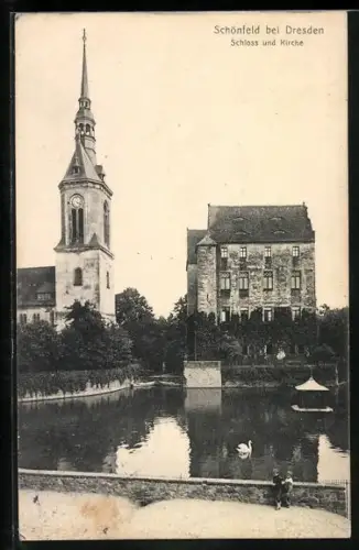 AK Schönfeld bei Dresden, Schloss und Kirche