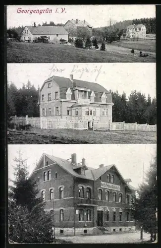 AK Georgengrün i. V., Hotel Pension Waldschuster, Blick in den Ort