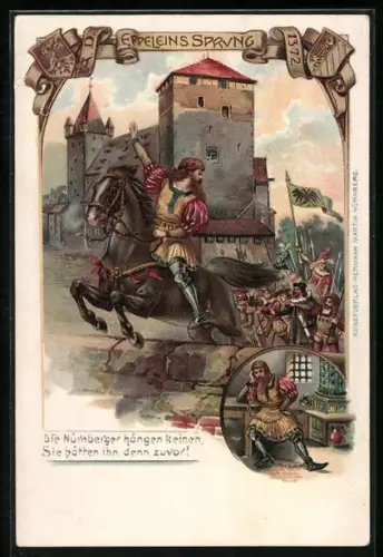 Lithographie Nürnberg, Eppeleins Sprung, Burg