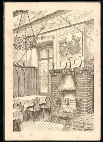 Künstler-AK Oberlahnstein /Rhein, Hotel Rheinschiffahrt, Bes. Jakob Rüdell