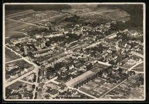 AK Böhlitz-Ehrenberg, Wasserturm, Schule, Kirchgemeindehaus, Lessingplatz, Gemeindeamt, Fliegeraufnahme