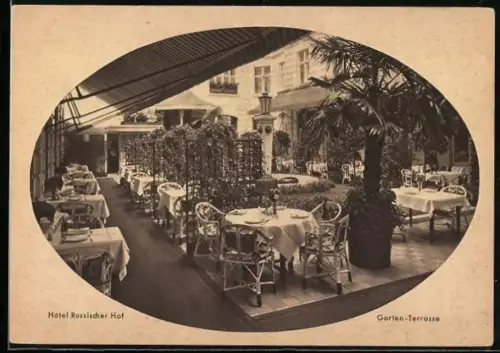 AK Berlin, Hotel Russischer Hof in der Georgenstrasse 21, Garten-Terrasse