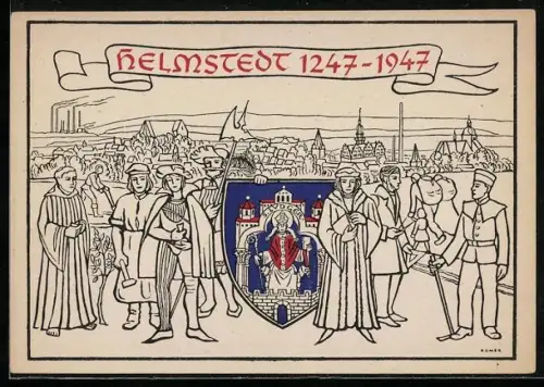 Künstler-AK Helmstedt, 700 Jahre Stadtrechte 1947, Wappen