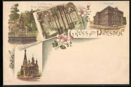 Lithographie Dresden, Albertinum, Vestibül des Königl. Hoftheaters, Weber-Denkmal