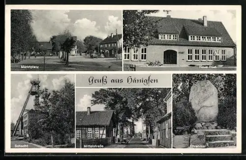 AK Hänigsen, Marktplatz, Neue Post, Schacht, Mittelstrasse, Ehrenmal