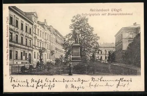 AK Reichenbach i. Vogtl., Solbrigsplatz mit Bismarckdenkmal