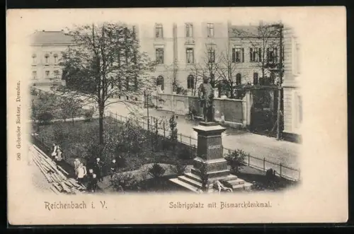 AK Reichenbach i. V., Solbrigplatz mit Bismarckdenkmal