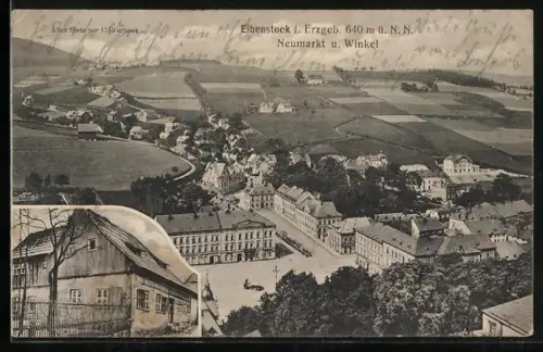 AK Eibenstock i. Erzgeb., Neumarkt und Winkel aus der Vogelschau