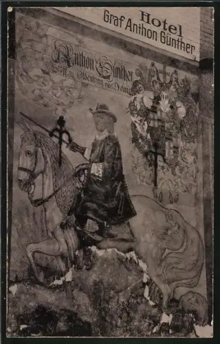 AK Oldenburg i. Gr., Wandbild am Hotel Graf Anton Günther