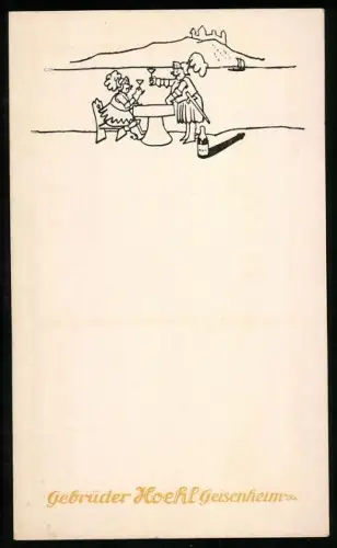 Künstler-AK Geisenheim a. Rhein, Gebrüder Hoehl Wein, Verkostung am Fluss