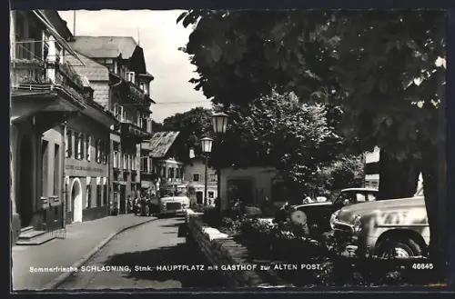 AK Schladming /Stmk., Hauptplatz mit Gasthof zur Alten Post