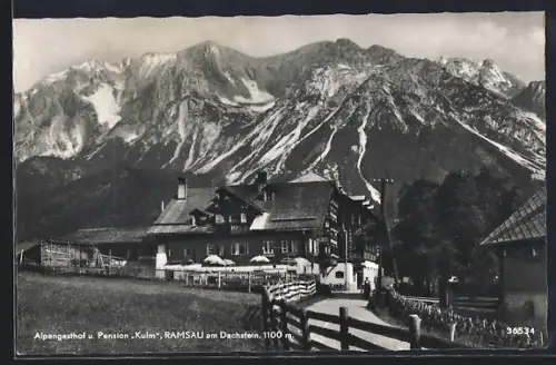 AK Ramsau am Dachstein, Alpengasthof und Pension Kulm mit Strassenpartie