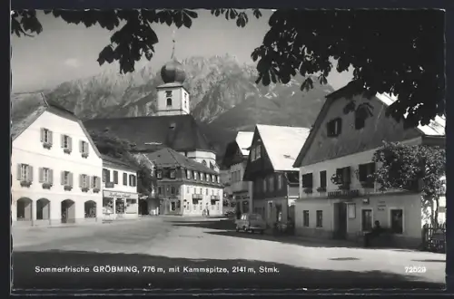 AK Gröbming /Stmk., Strassenpartie mit Gasthof Steiner und Kammspitze