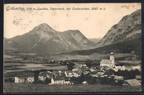 AK Gröbming /Steiermark, Teilansicht mit Kirche und Stoderzinken
