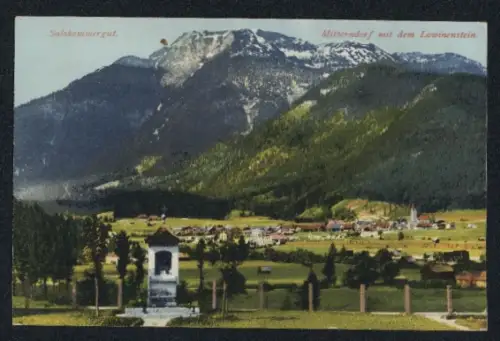 AK Mitterndorf /Salzkammergut, Teilansicht mit Kapelle und Lawinenstein