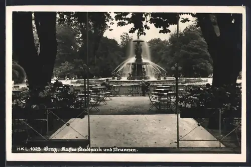 AK Graz, Kaffee Stadtpark und Brunnen