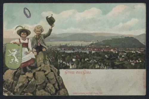 AK Graz, Ortsansicht aus der Vogelschau