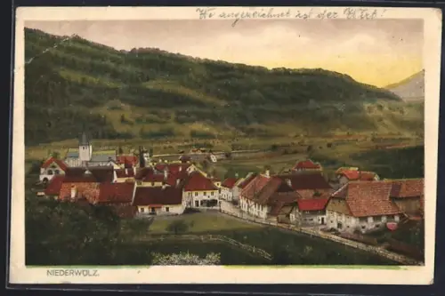 AK Niederwölz, Ortsansicht aus der Vogelschau