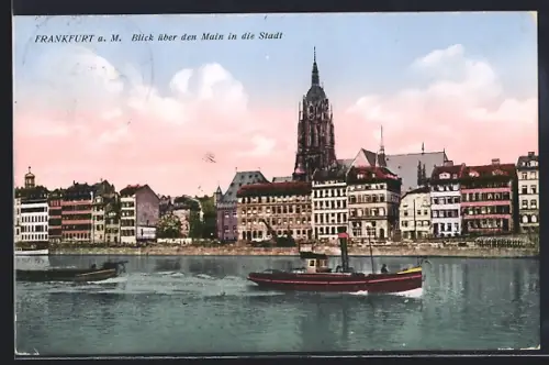 AK Frankfurt a. M., Blick über den Main in die Stadt