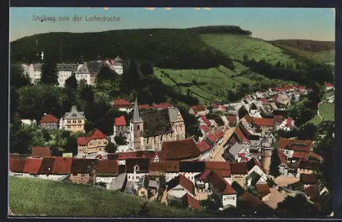 AK Stolberg / Harz, Blick von der Lutherbuche auf Schloss und Kirche