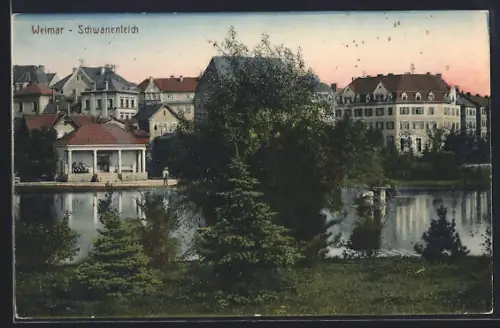 AK Weimar / Thüringen, Blick über den Schwanenteich