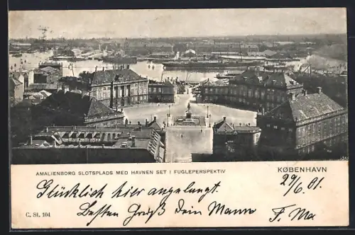 AK København, Amalienborg Slotsplads med Havnen set i Fugleperspektiv