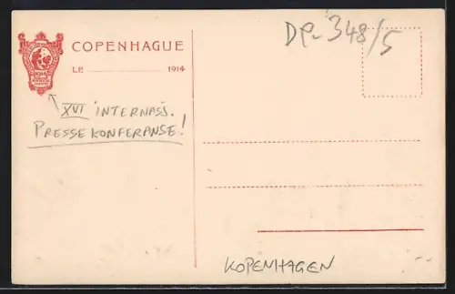 AK København, XVI Internasj. Pressekonferanse 1914, Château de chasse l`Eremitage, Forêt le Dyrehaven