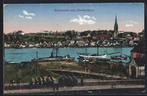 AK Sonderburg, Panorama mit Hafen