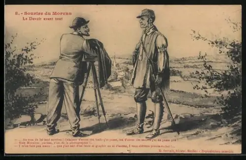 Künstler-AK Morvan, Le Devoir avant tout, Fotograf am Aussichtspunkt