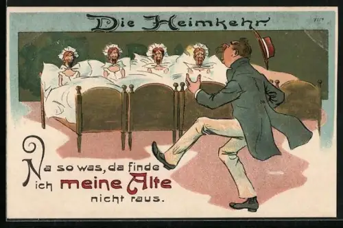 Künstler-AK Bruno Bürger & Ottillie Nr. 7117: Die Heimkehr, Na sowas, da finde ich meine Alte nicht raus