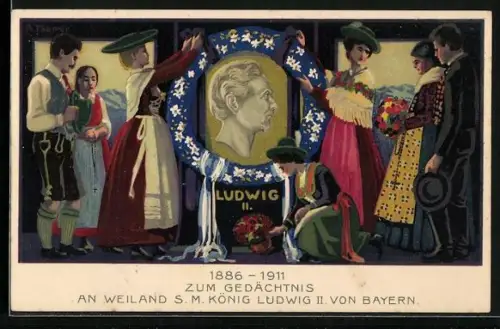 AK Gedenkkarte S. M. König Ludwig II. von Bayern 1886-1911.