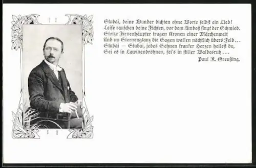 AK Paul R. Greussling, Portrait mit Vers