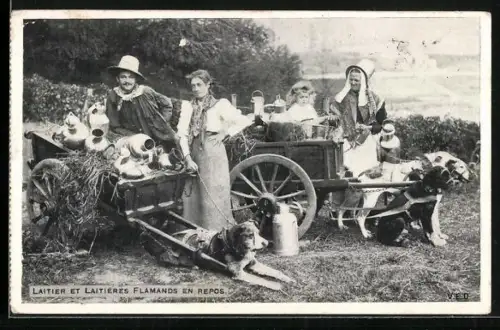 AK Hundegespann, Laitier et Laitieres Flamands en Repos, Hundegespann vor den Karren