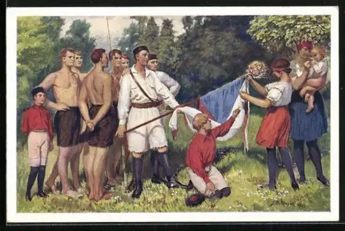 AK Patriotische Sokol-Turner schmücken Fahne