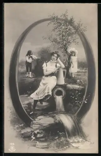 AK Buchstabe O, Mädchen aan einer Quelle