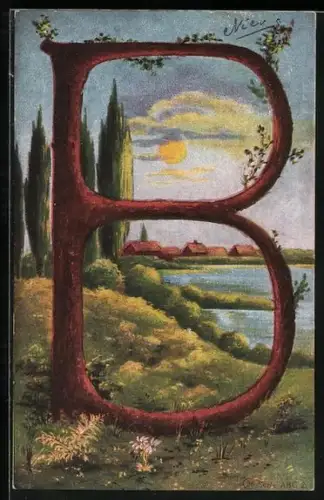 AK Buchstabe B steht an einem See