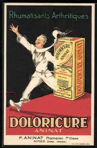 AK Reklame für Doloricure Aninat, Medikament gegen Rheuma und Arthritis, Herr läuft schnellen Schrittes